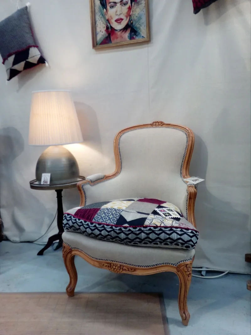 Bergère Louis 15 coussin patchwork